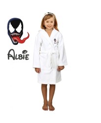 Black Mask Cartoon Design & Custom Name Embroidery on Kids Hooded Bathrobe